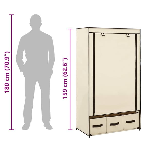 Garderob gräddvit 87x49x159 cm tyg