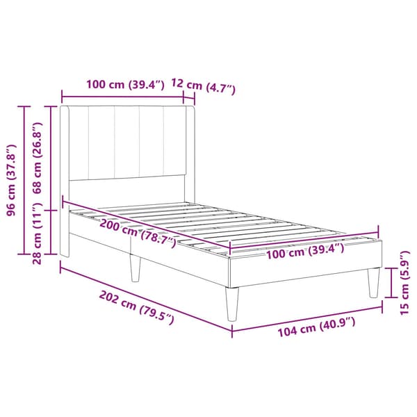 Sängram med huvudgavel Blå 100 x 200 cm Sammet