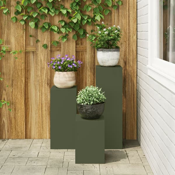 Växtställ 3 pcs Olivgrön Stål