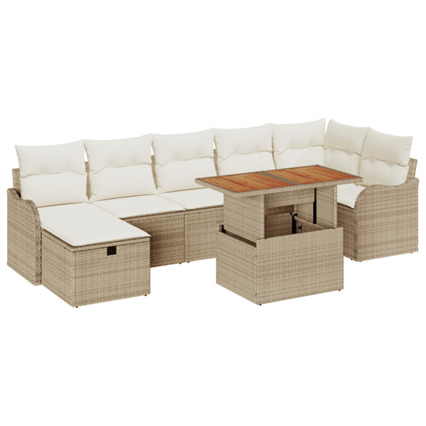 Trädgårdsoffset med lagring 8 pcs Beige Poly rattan