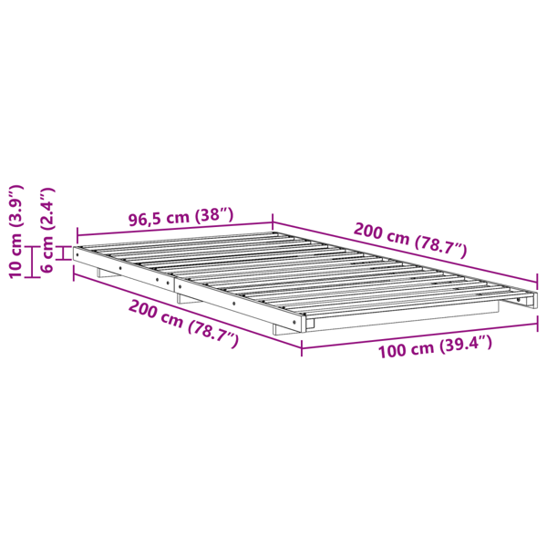Sängram Vit 100 x 200 cm Massiv furu
