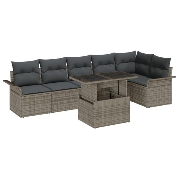 Trädgårdsoffset med kudde 7 pcs Grå Poly rattan