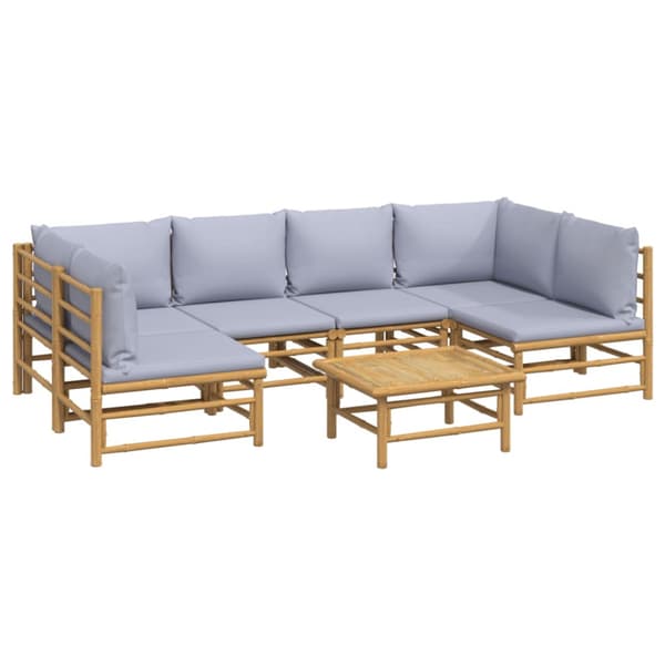Loungegrupp 7 delar ljusgråa dynor bambu