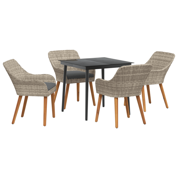 Trädgårdsmöbelset med kudde 5 pcs Ljusgrå konstrotting