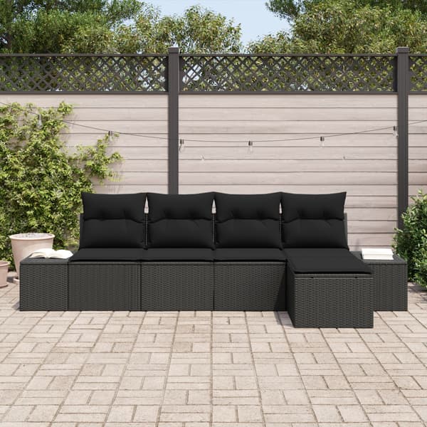 Trädgårdsoffset med kudde 5 pcs Svart konstrotting