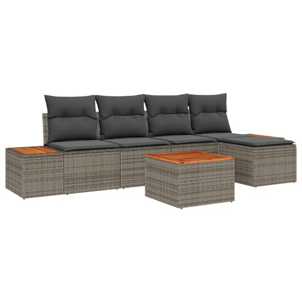 Trädgårdsoffset med kudde 6 pcs Grå Poly rattan