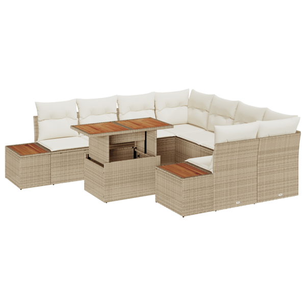 Trädgårdsoffset med lagring 9 pcs Beige Poly rattan