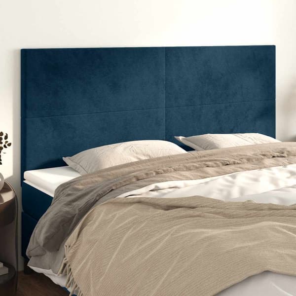 Sänggavel mörkblå 200x5x118/128 cm sammet