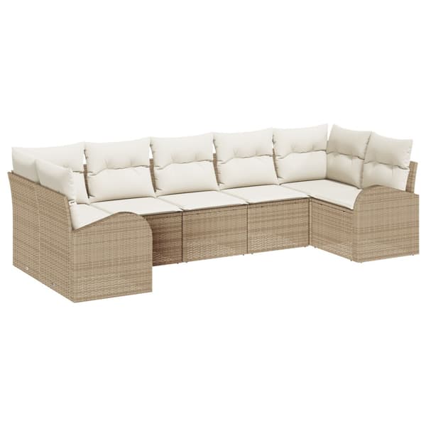 Trädgårdsoffset med kudde 7 pcs Beige Poly Rattan