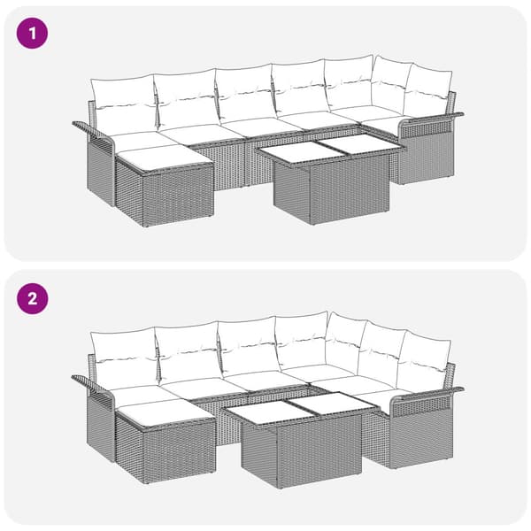 Trädgårdsoffset med kudde 8 pcs Beige Poly rattan