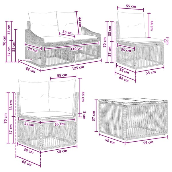 Trädgårdsoffset 9 pcs Beige konstrotting