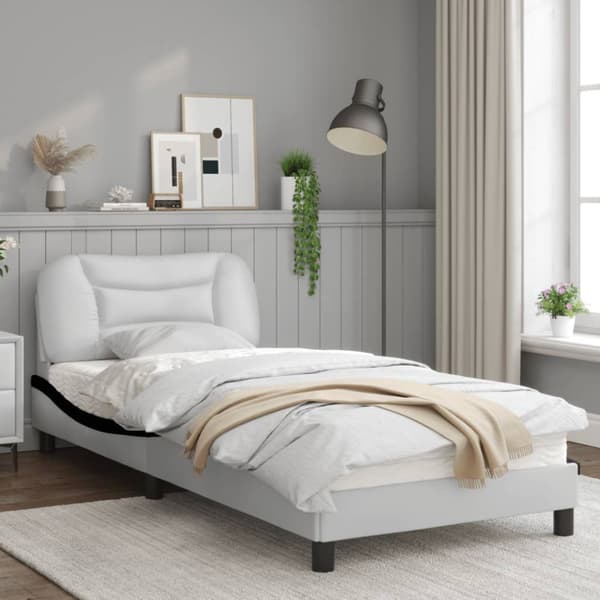 Bed Frame with LED without Mattress "Hvar" White and Black 90x200 cm