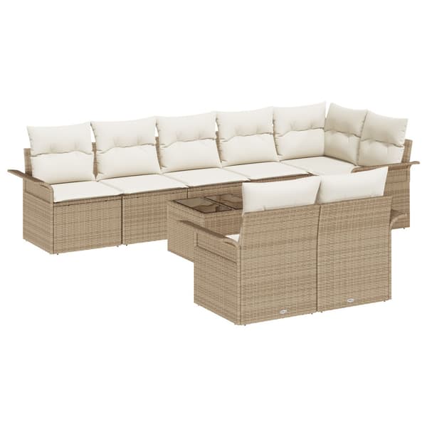 Trädgårdsoffset med kudde 9 pcs Beige Poly rattan
