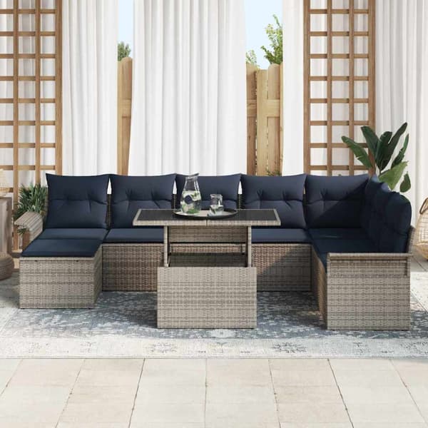 Trädgårdsoffset med kudde 9 pcs Grå Poly Rattan