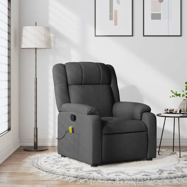 Massagefåtölj mörkgrå tyg