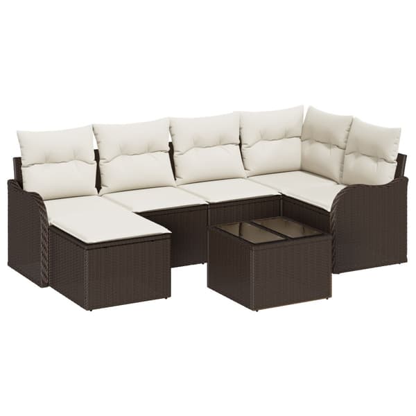 Trädgårdsoffset med kudde 7 pcs Brun Poly rattan