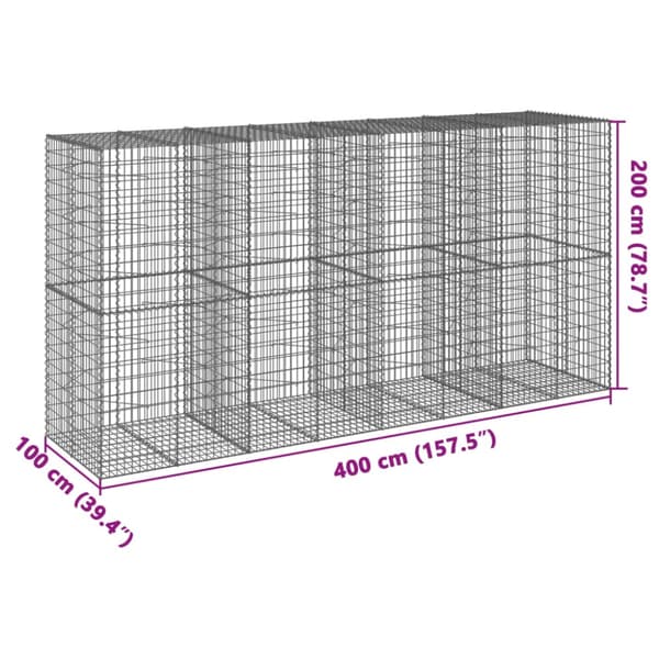 Gabionkorg med skydd 400x100x200 cm galvaniserat järn