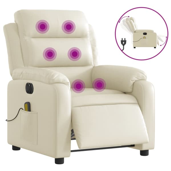 Elektrisk massagefåtölj gräddvit konstläder
