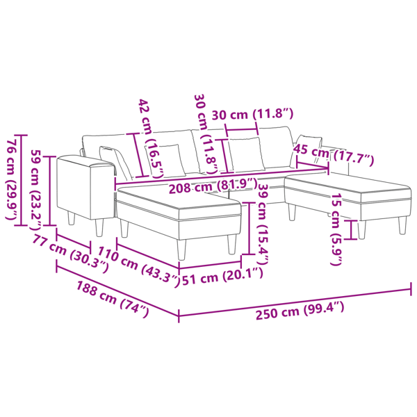 Soffa 3 pcs Mörkgrå 250 x 188 x 76 cm Sammet