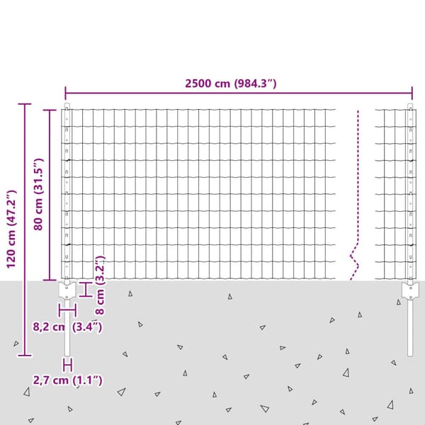 Stängsel med stolpe Silver 0,8 x 25 m Stål