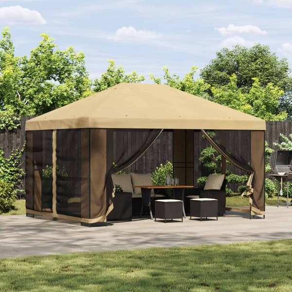 Paviljong 4 × 3 m Gräddvit Polyester och Stål 190