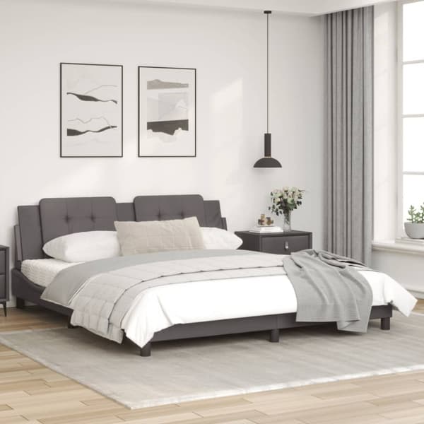 Bed Frame with LED without Mattress "Zadar" Grey 180x200 cm