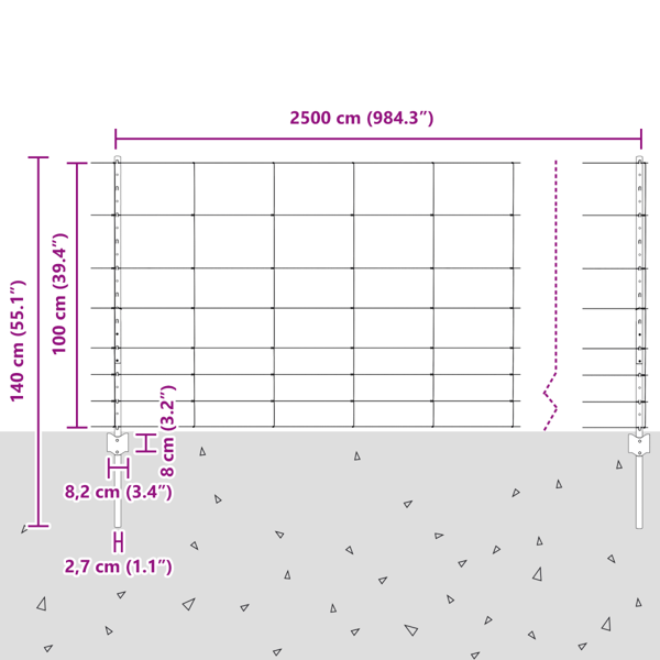 Stängsel med stolpe Silver 1 x 25 m Stål