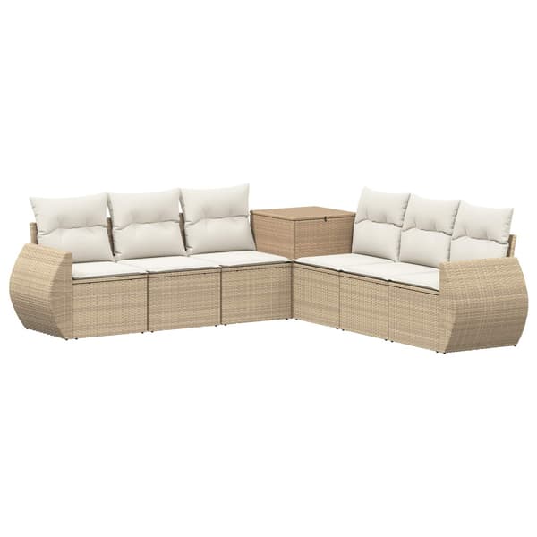 Soffset 7 st Beige och krämvit Poly Rattan och stål