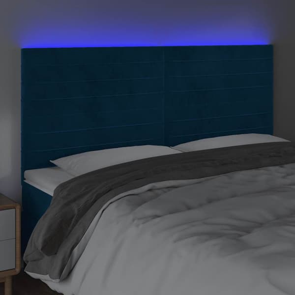 Sänggavel LED mörkblå 160x5x118/128 cm sammet
