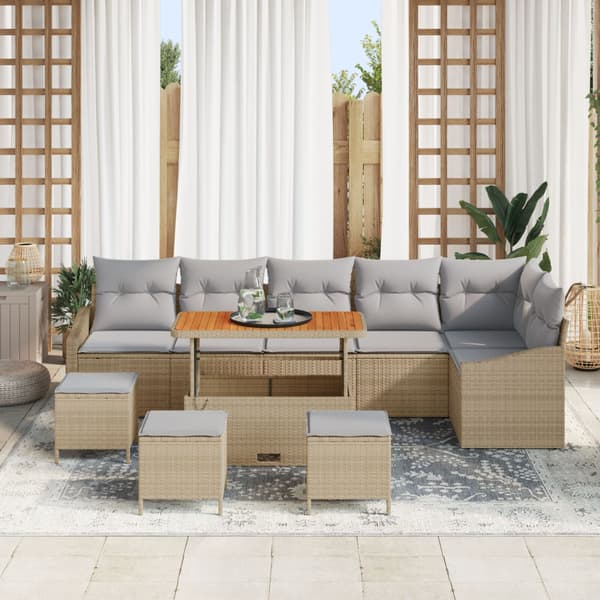 Trädgårdsoffset med kudde med lagring 10 pcs Beige Poly rattan