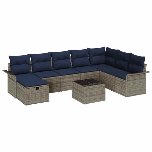 Trädgårdsoffset med kudde med lagring 9 pcs Poly rattan