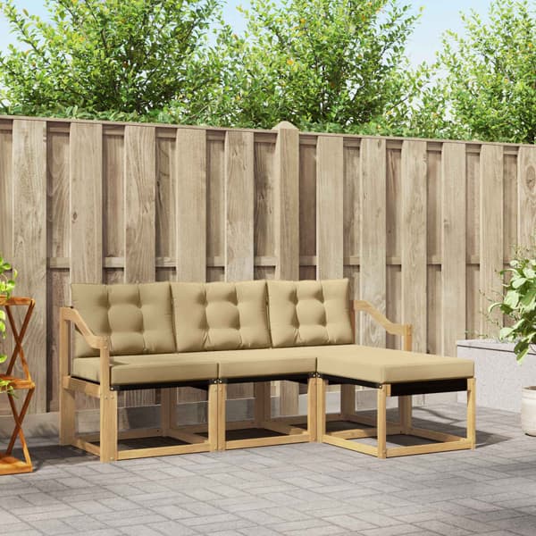 Utomhussoffset med kudde 4 pcs Vit och Beige