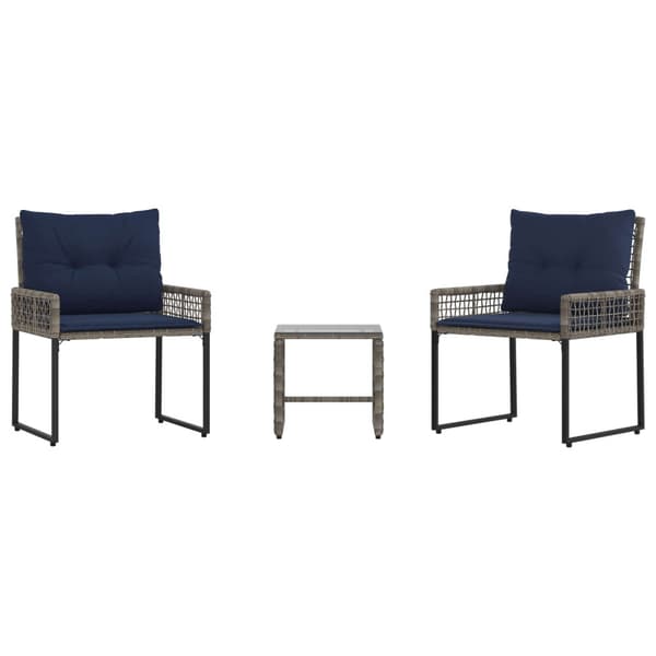 Utemöbelset med kudde 3 pcs Grå och Marinblå