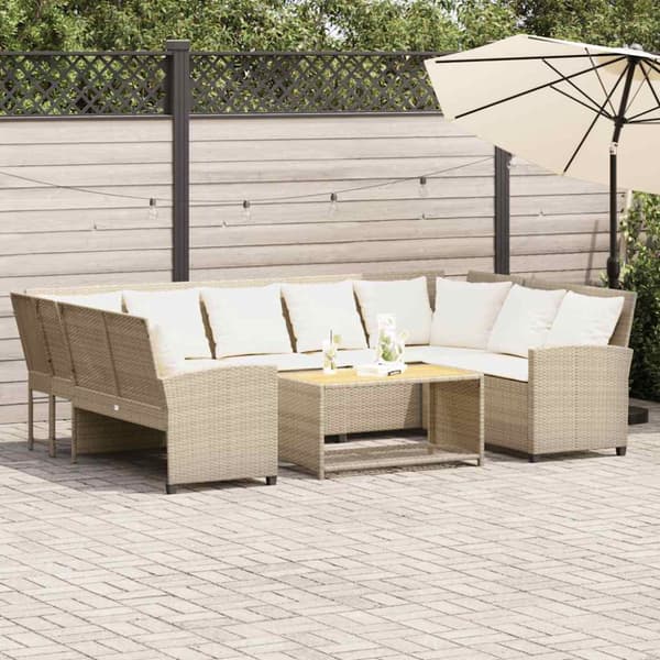Trädgårdssoffa med dynor beige konstrotting