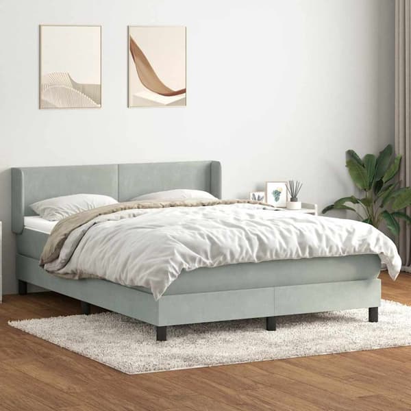 Ramsäng med madrass ljusgrå 160x210 cm sammet