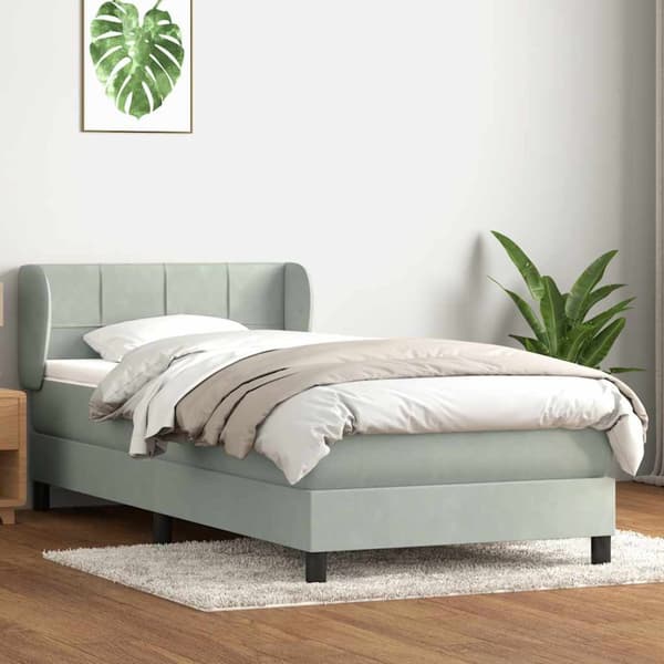 Ramsäng med madrass ljusgrå 80x220 cm sammet