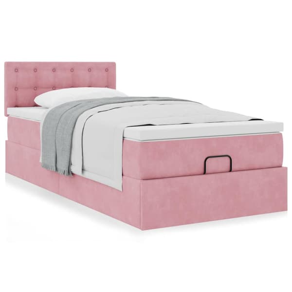 Ottoman sängram med madrass rosa 80x200 cm sammet