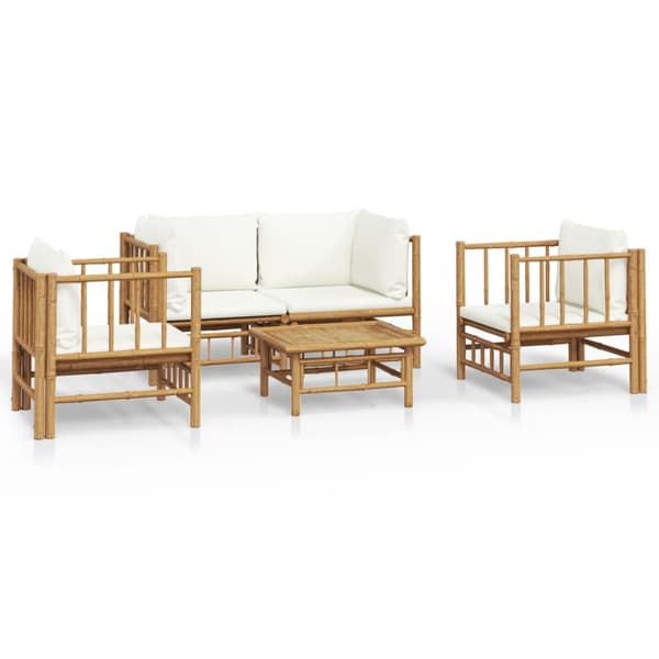Loungegrupp 5 delar gräddvita dynor bambu