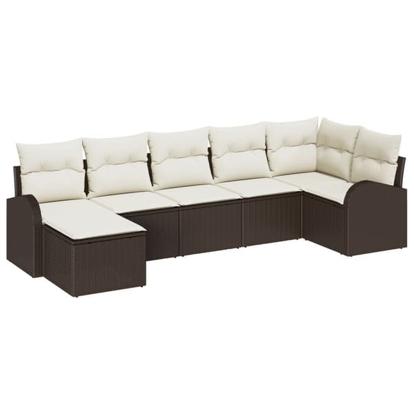 Trädgårdsoffset med kudde 7 pcs Brun Poly rattan