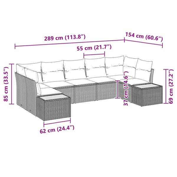 Trädgårdsoffset med kudde 7 pcs Grå konstrotting