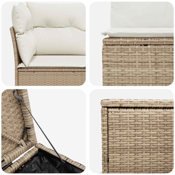 Soffset 7 st Beige och krämvit Poly Rattan och stål
