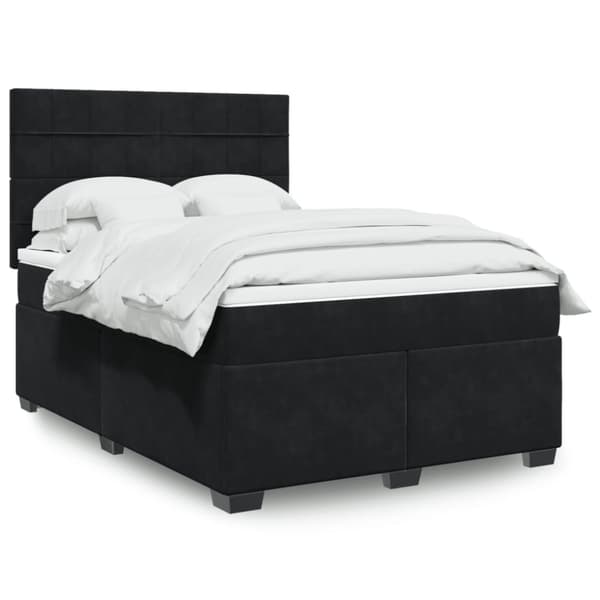 Ramsäng med madrass svart 140x190 cm sammet