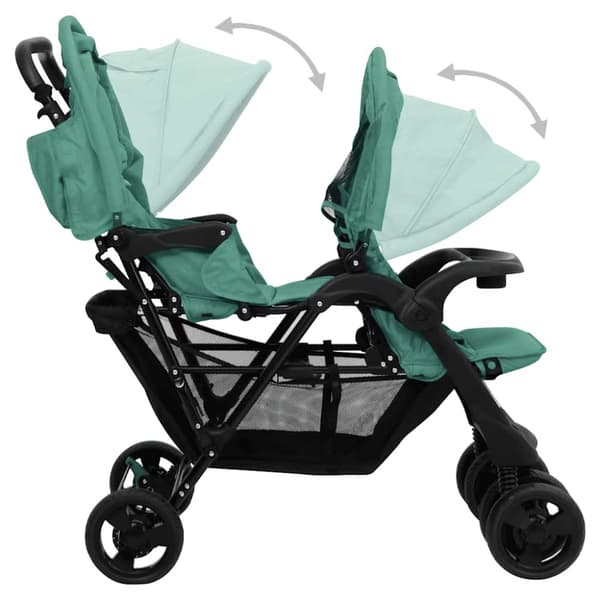 Tandem tvillingvagn grön stål