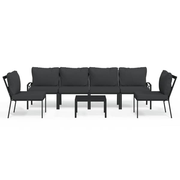 Loungegrupp 7 delar grå dynor stål
