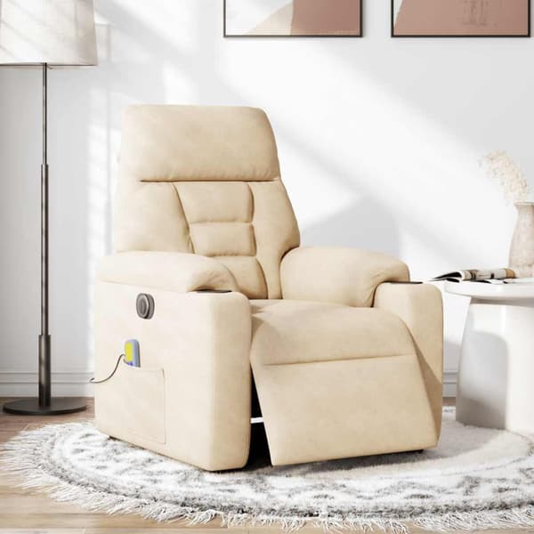 Elektrisk massagefåtölj gräddvit mikrofibertyg
