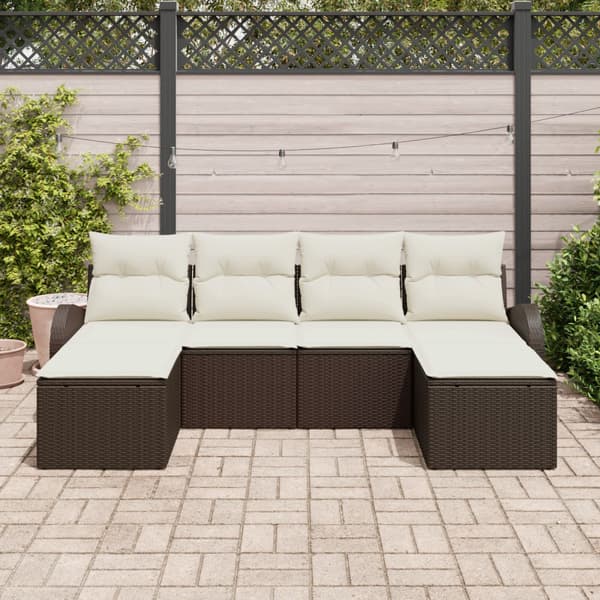 Trädgårdsoffset med kudde 6 pcs Brun Poly Rattan
