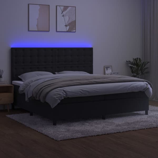 Ramsäng med madrass & LED svart 200x200 cm sammet