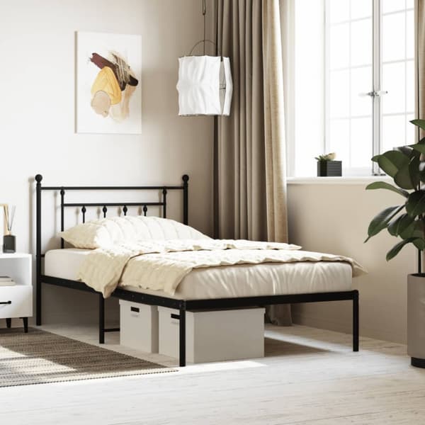 Sängram med huvudgavel metall svart 107x203 cm