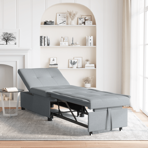 Pull Out Sofa Bed Ljusgrå 194 x 50 x 82 cm tyg