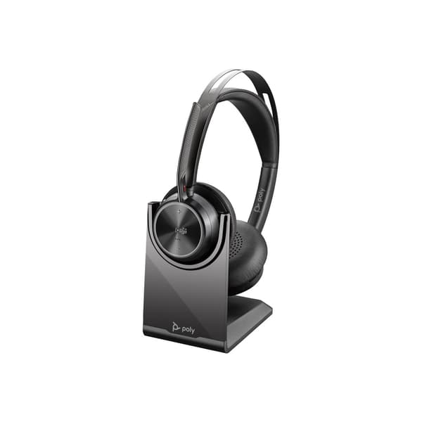 HP Poly Voyager Focus 2 - headset - USB-C via Bluetooth-adapter, USB-A via Bluetooth-adapter - med laddningsställ